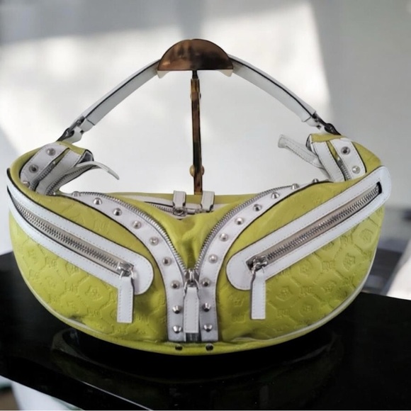 Versace Handbags - Versace Half Moon Shoulder Bag  Yellow & white EUC